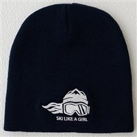 Embroidered Beanie - Ski Like A Girl - Navy